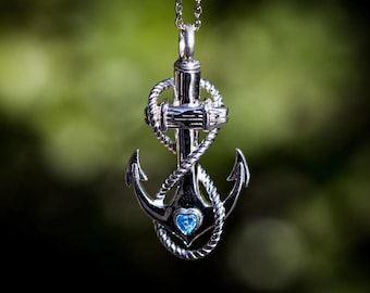 Silver Crystal Keepsake Urn Pendant - Anchor Cross