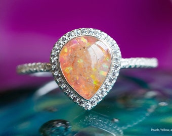 Cremation Ring For Pets with Crushed Opal and Cremation Ash - Bedazzled Silver Pear