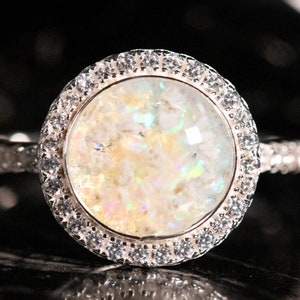 Cremation Ring For Pets with Crushed Opal  - Bedazzled Silver Circle