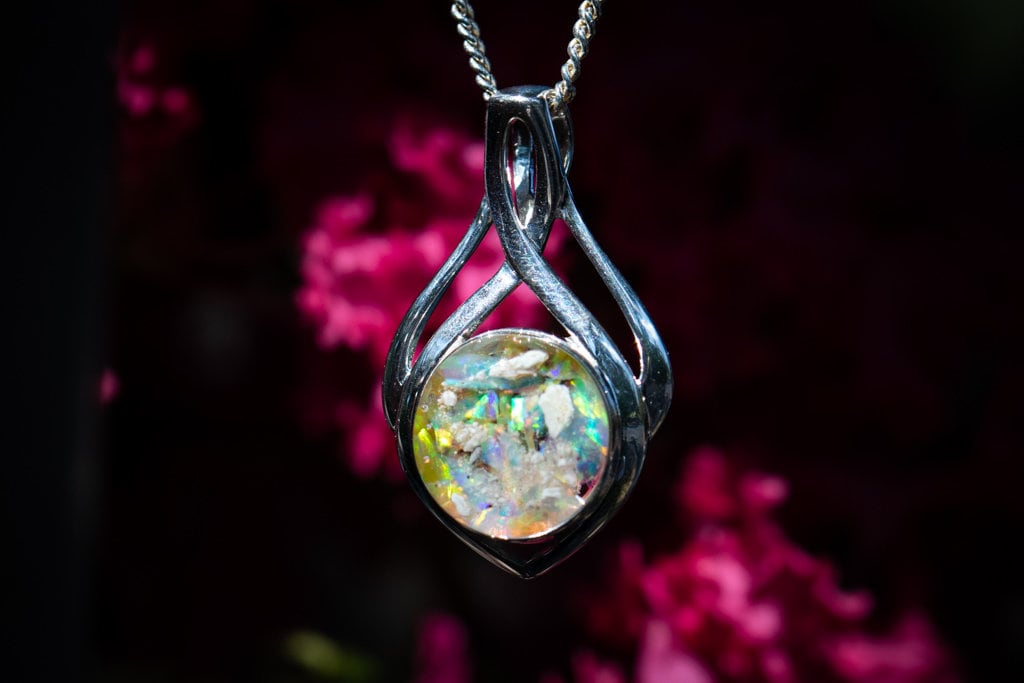 Cremation Necklace For Pets with Crushed Opal - Celtic Drop