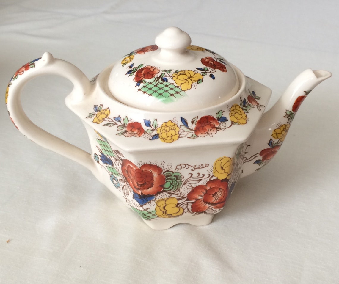 ROSE GARDEN Hexagonal Teapot Sadler Made in England Etsy