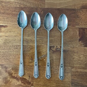 Cuillère à café antique Regal Rex en métal argenté ~ lot de 4 ~ cuillères à collectionner