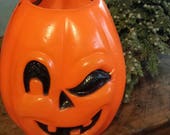 Blowmold Halloween Candy Bucket or Pail - Trick or Treat Candy Bucket - Winking Jack O Lantern - Halloween Home Decor - Gift Under 50