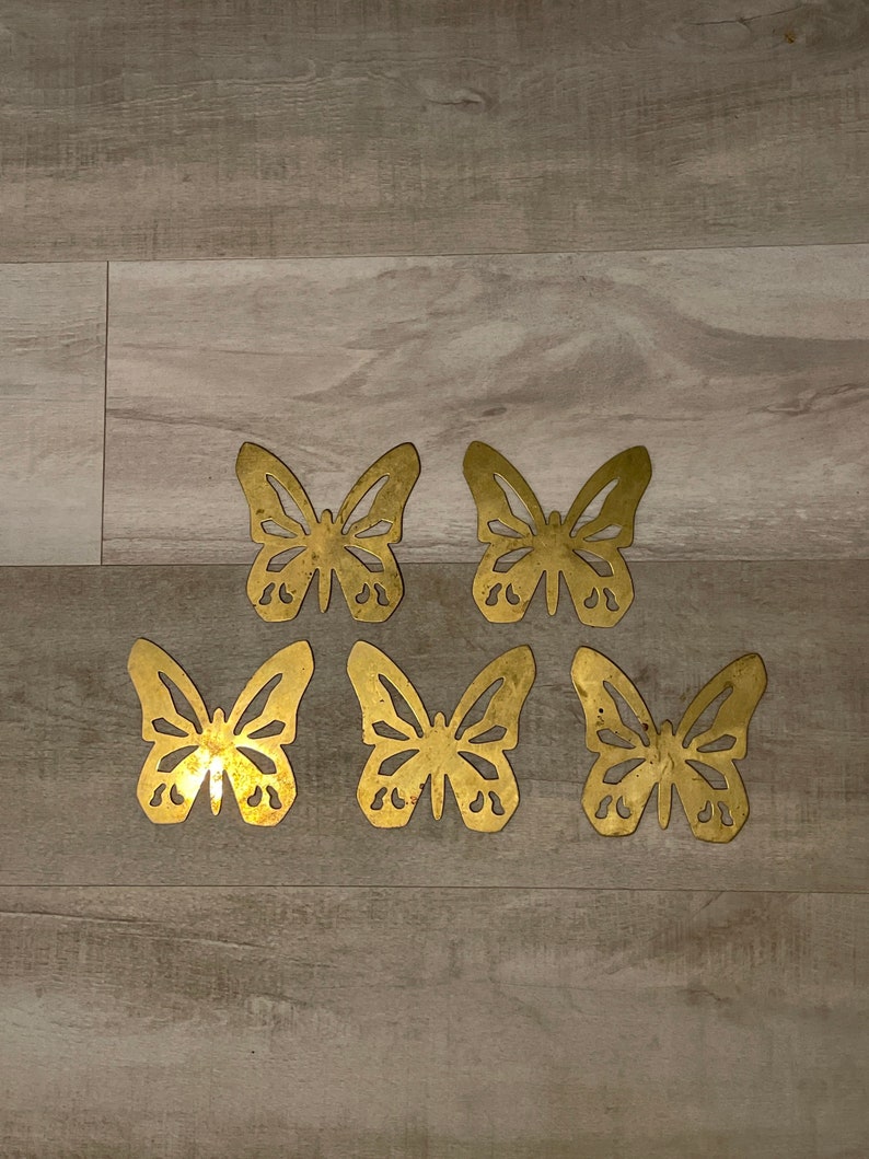 Vintage Brass Butterfly Set of 5 Wall Decor Etsy