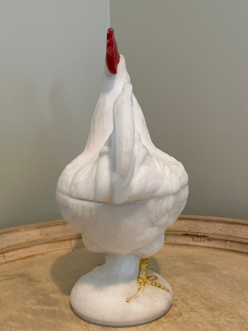 Milk Glass Rooster Candy Dish Etsy