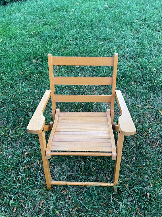 Vintage Children s Folding Chairs Slat With Arms Single Chair 1 Etsy