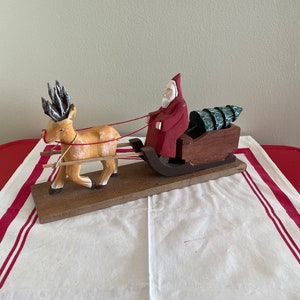 Vintage wooden Santa Sleigh with Reindeer ~ Made in Philipines