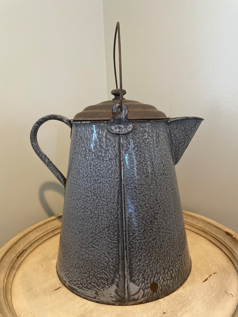Vintage Graniteware Coffee Pot Blue and Gray Large Size Etsy