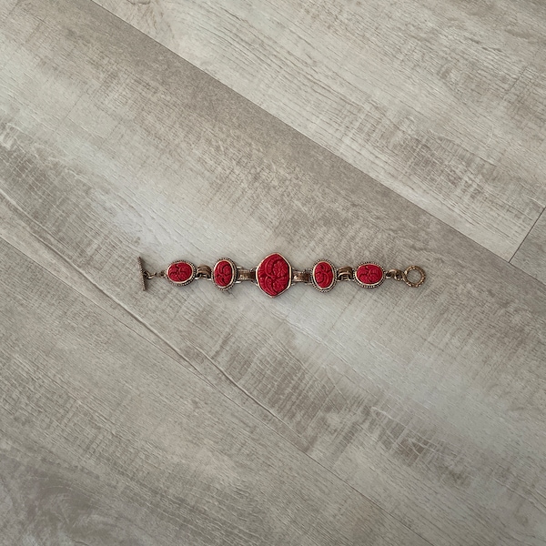 Barse Bracelet ~ Carved Cinnabar Link with Toggle Clasp