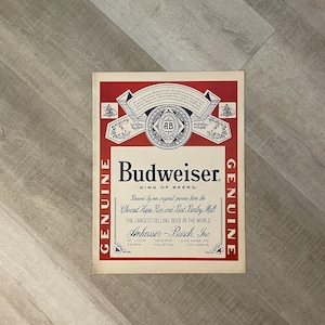 Vintage Original 1980s 1987 Budweiser Logo Bar Sign Pinup