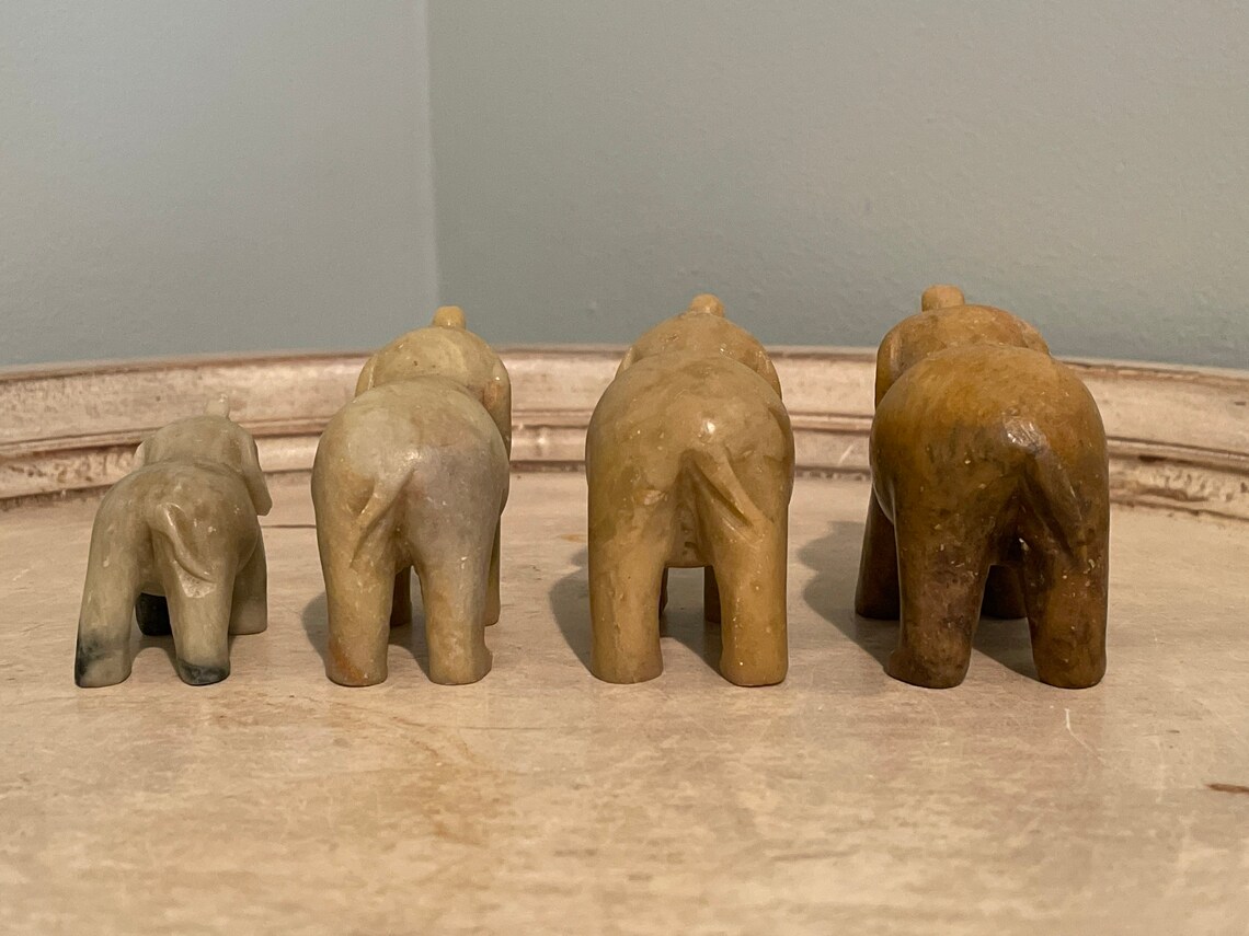 Vintage Soapstone Elephants Set of 4 Etsy