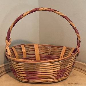 Vintage Wicker Rattan Basket with Purple and Blue Colors