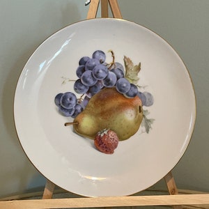 Vintage Dessert Plate ~ Winterling Germany ~ Pear Grapes Strawberry Fruit Detail