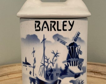 Vintage Barley Canister with Lid ~ Czechoslovakia ~ Blue and White