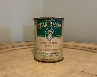 Vintage Quaker Maid Can ~ Wheel Bearing Grease 1 Pound Can ~ White