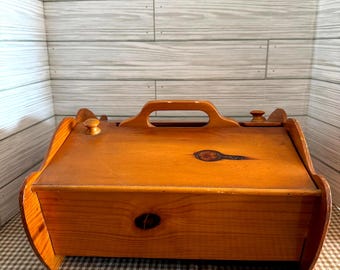 Vintage Wooden Sewing Box, Golden Honey Color