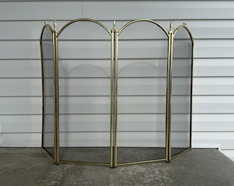 Vintage Brass Plated Fireplace Screen, Quad Fold