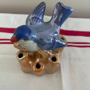 Vintage Blue Bird Lusterware Flower Frog ~ Made in Japan ~ 1940’s