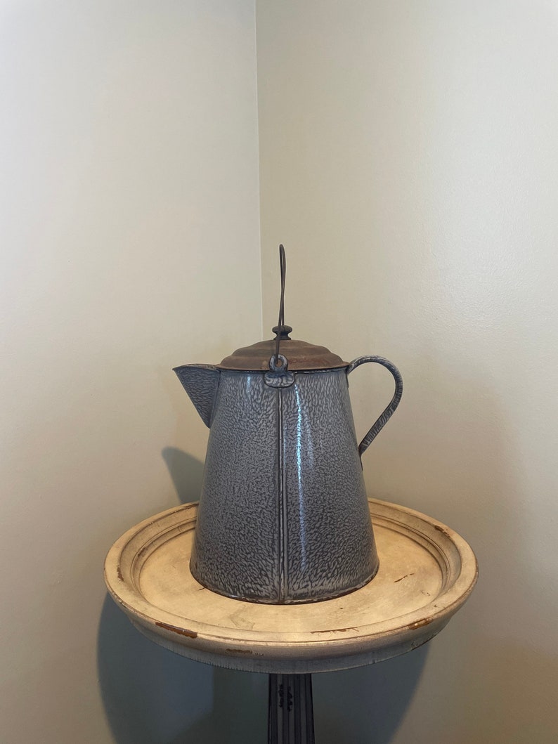 Vintage Graniteware Coffee Pot Blue and Gray Large Size Etsy