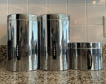 Vintage Chrome Canister Set ~ Kromex ~ Set of 3
