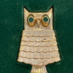 Vintage Avon Owl Brooch ~ Perfume Holder ~ Gold Tone