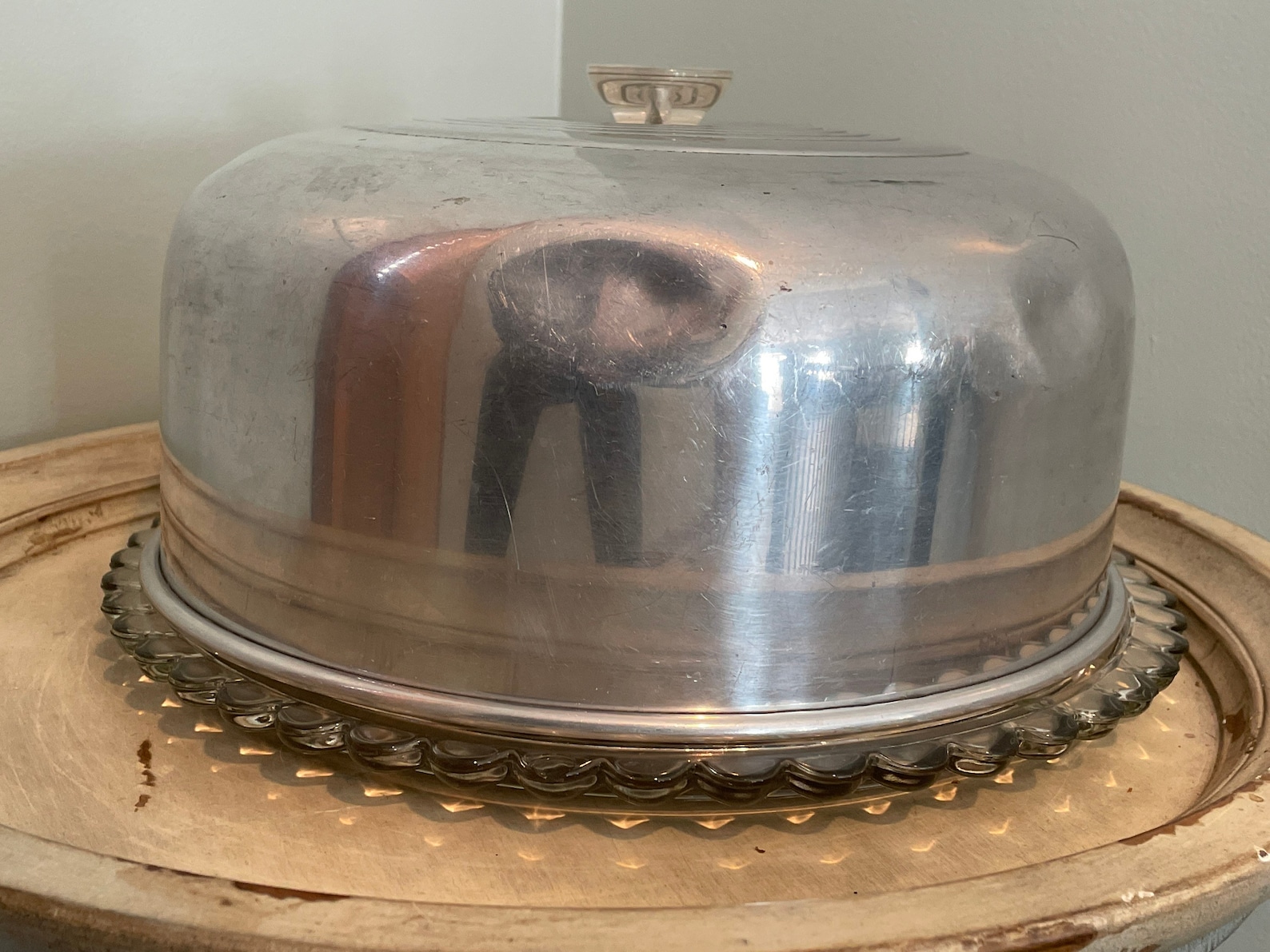 Vintage Glass Cake Plate With Aluminum Lid Etsy