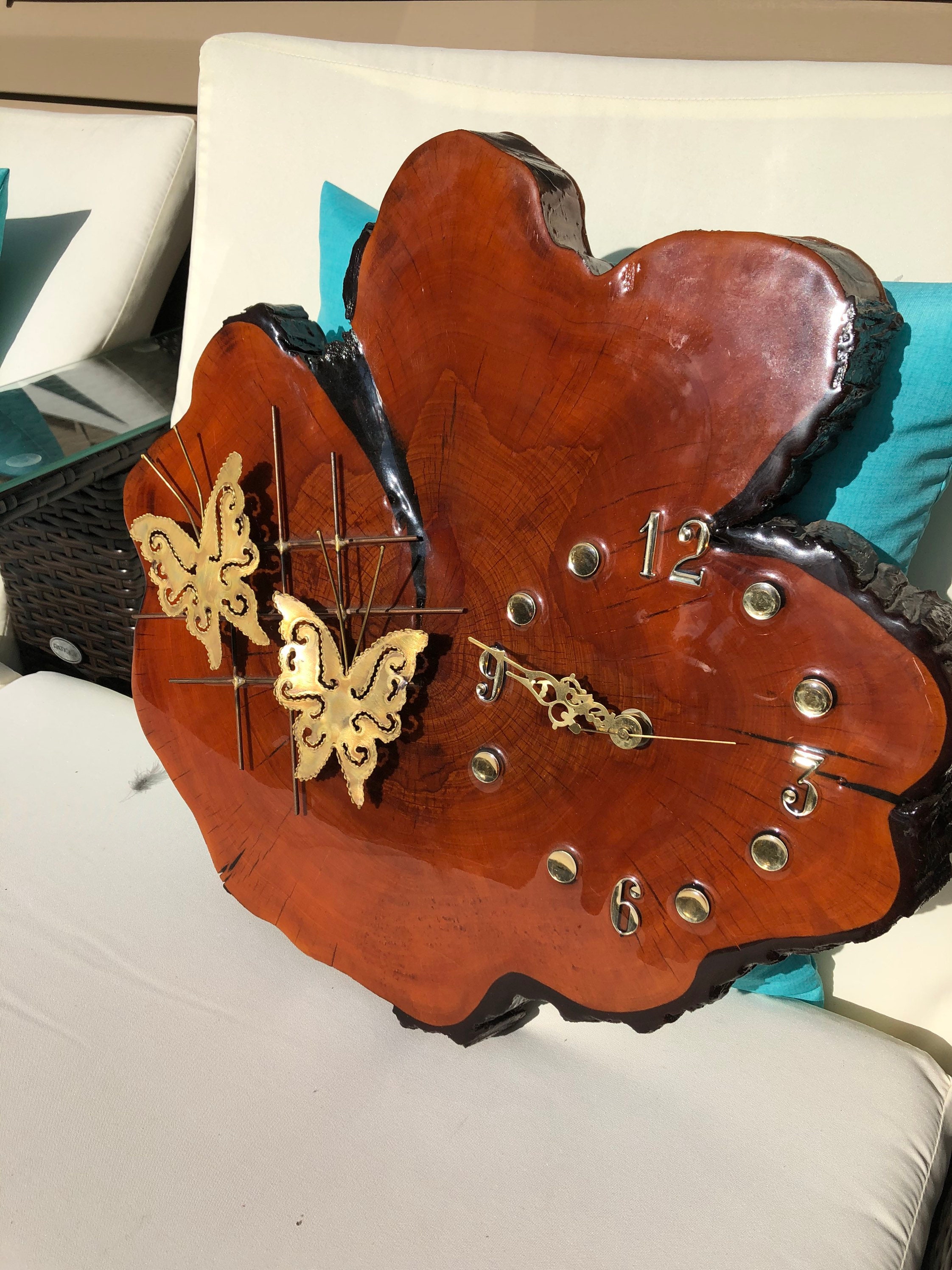 Vintage Burl Slab Wood Clock 1970s Etsy