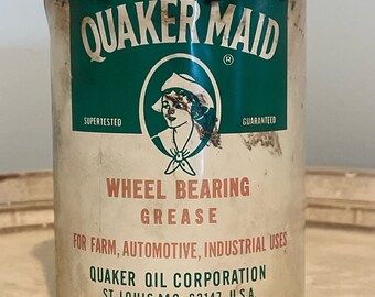 Vintage Quaker Maid Can ~ Wheel Bearing Grease 1 Pound Can ~ White and Green Graphics