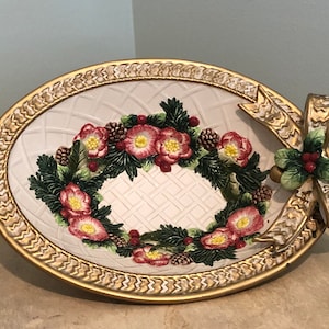 Vintage Fitz and Floyd 1996 Christmas Wreath Candy Bowl