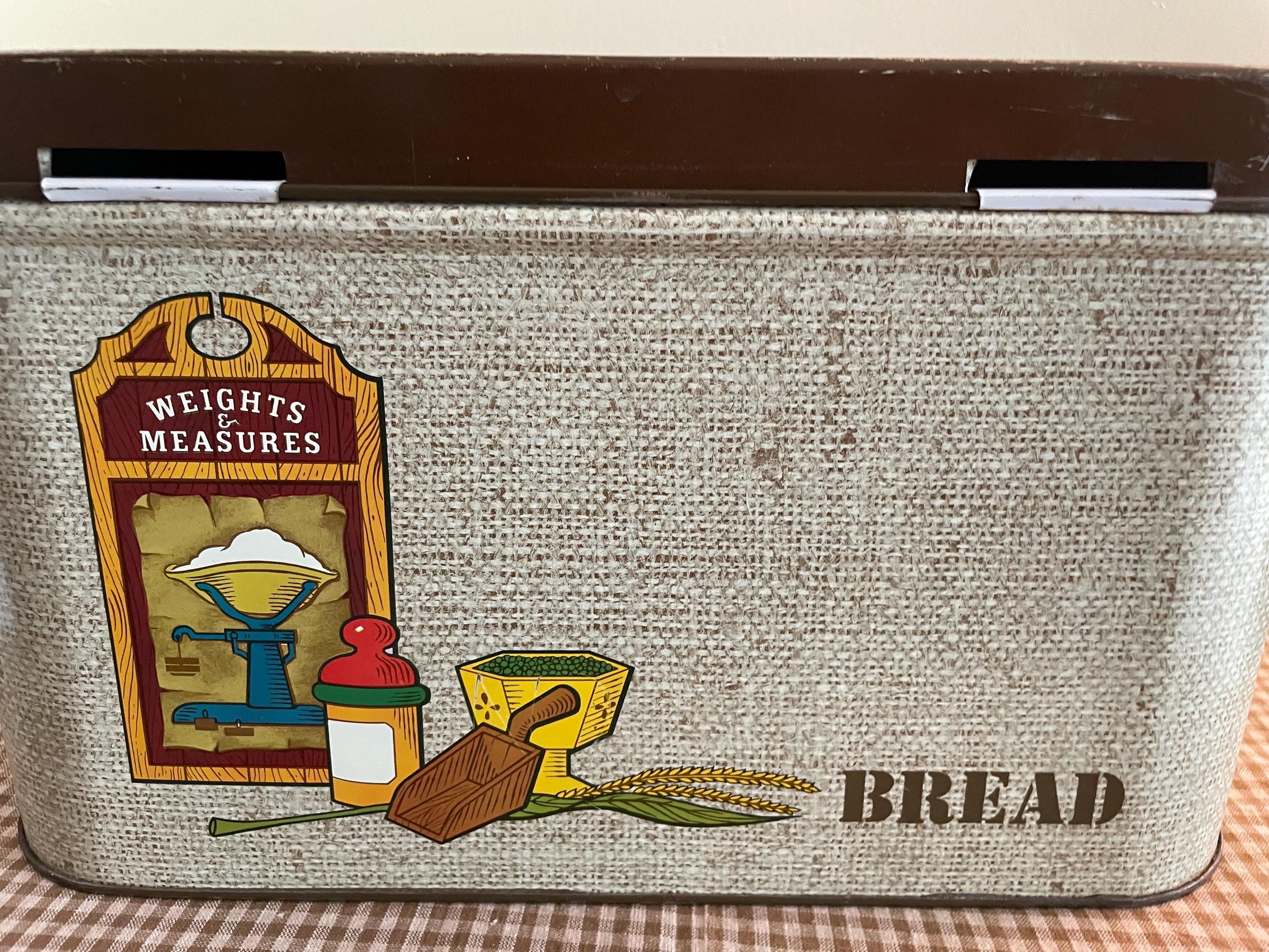Vintage Bread Box With Weights and Measure Detail in White and