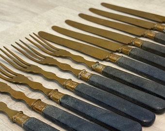 Vintage Brass Forks and Knives with Bakelite Handles, Set of 6