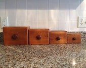 Wooden Nesting Canister Set of 4 with Lids - Vintage Home Storage - Farmhouse Decor