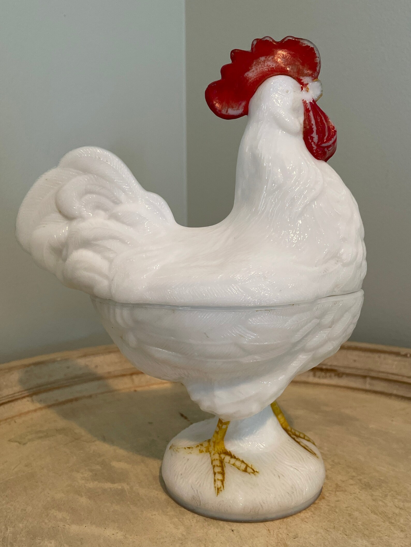 Milk Glass Rooster Candy Dish Etsy