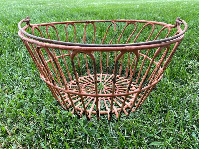 Vintage Egg Basket Orange Enamel Coated Wire Produce Basket Etsy