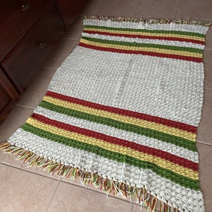 Vintage Rug with Colorful Stripes and Fringe ~ 62 &quot; x 40 &quot;