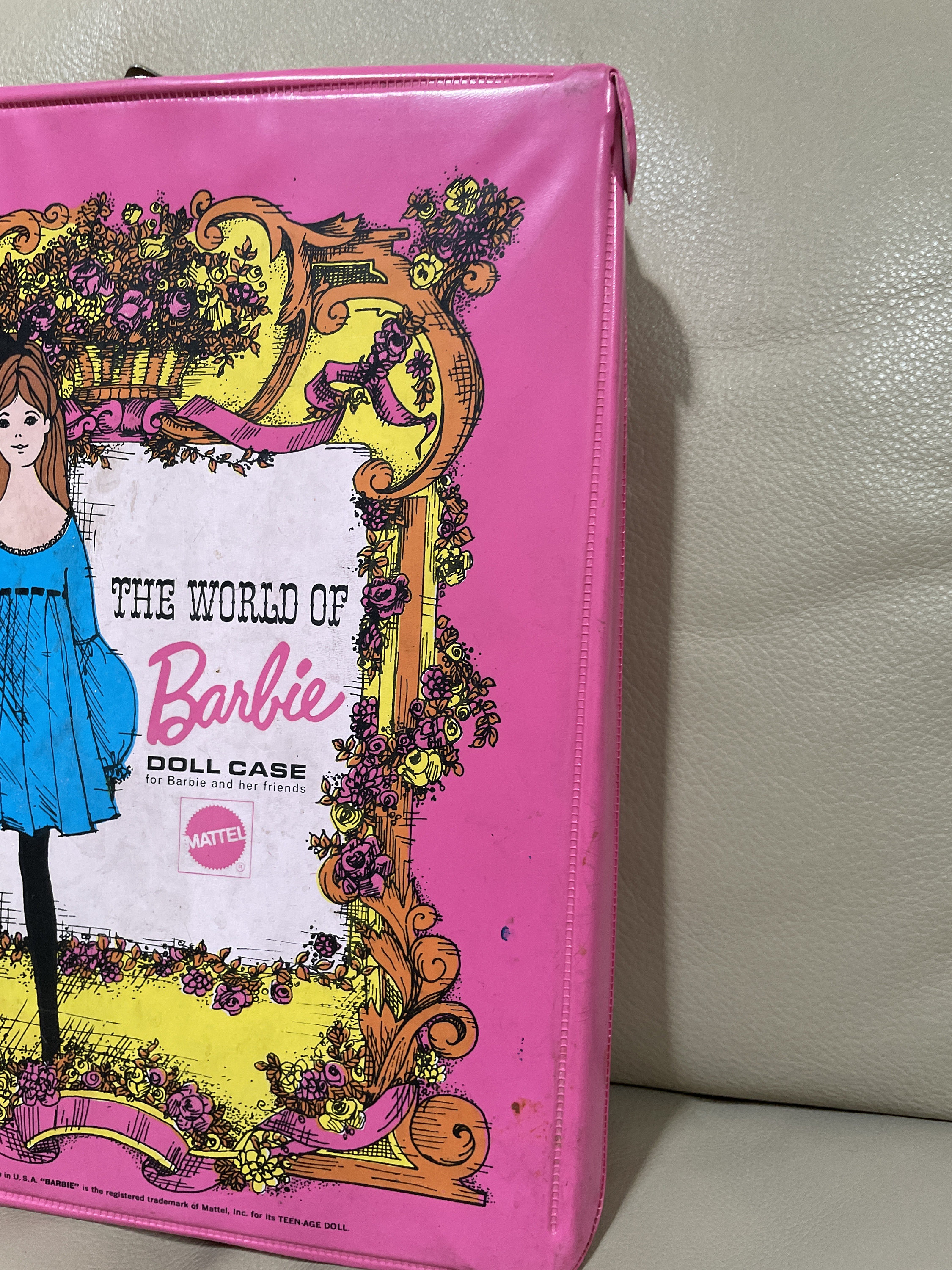 Ancien étui Barbie De 1968 - Poupée Vintage 11 1/2 Pouces - Coffret Rose Mat 17,5x13 Pouces - Édition Limitée