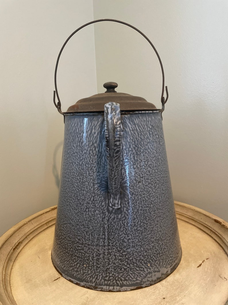 Vintage Graniteware Coffee Pot Blue and Gray Large Size Etsy