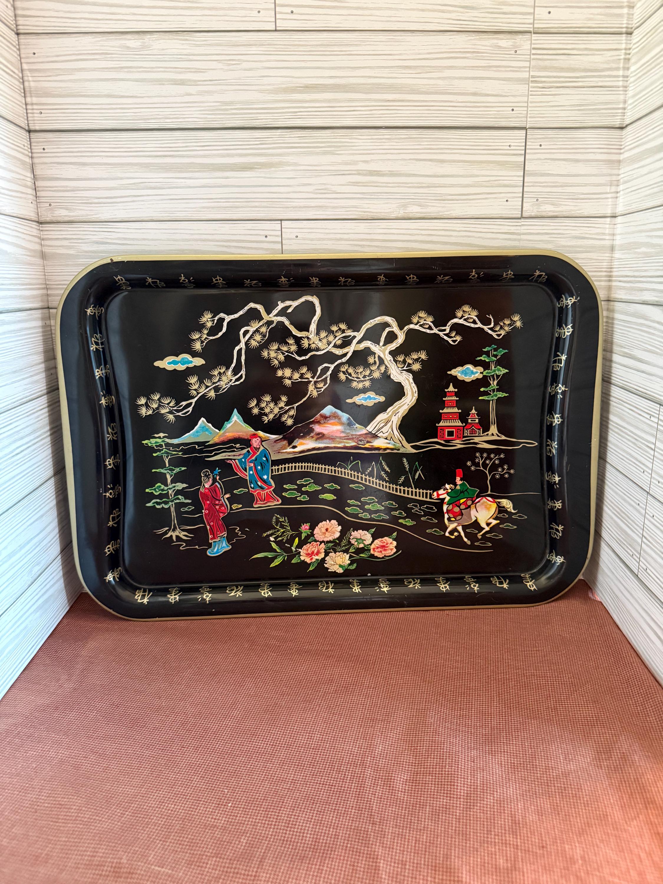 PLAQUE EN MÉTAL art asiatique paysage nature 30 X 20 CM