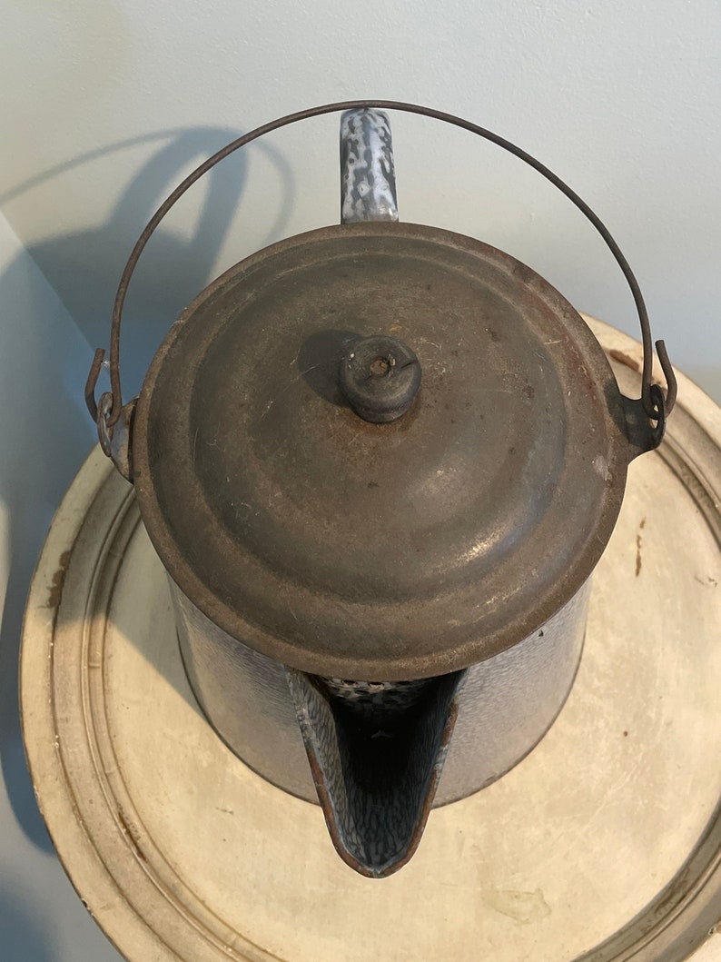 Vintage Graniteware Coffee Pot Blue and Gray Large Size Etsy