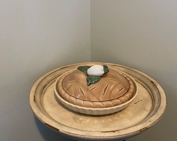 Vintage Pie Plate With Lid Ceramic Apple Pie Design Etsy