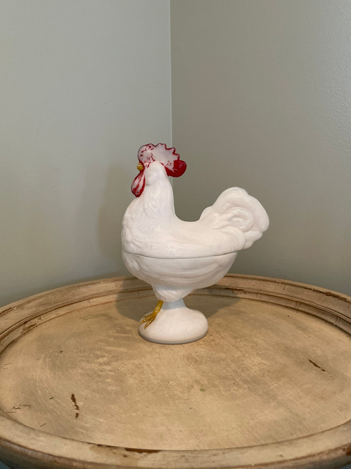 Milk Glass Rooster Candy Dish Etsy