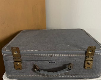 Vintage Hardside Suitcase ~ American Tourister ~ Gray Suitcase with Red Liner