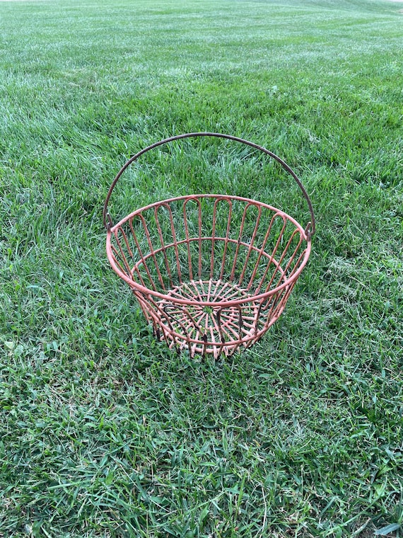 Vintage Egg Basket Orange Enamel Coated Wire Produce Basket Etsy