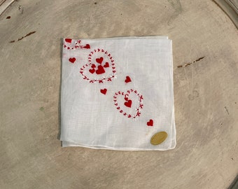 Vintage Handkerchief ~ Cotton with Hearts ~ Made in Switzerland