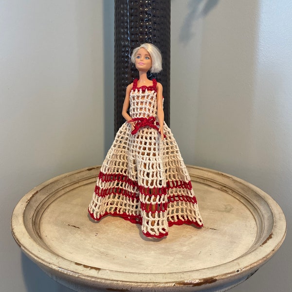 Vintage Doll Dress ~ Crochet ~ Red and White