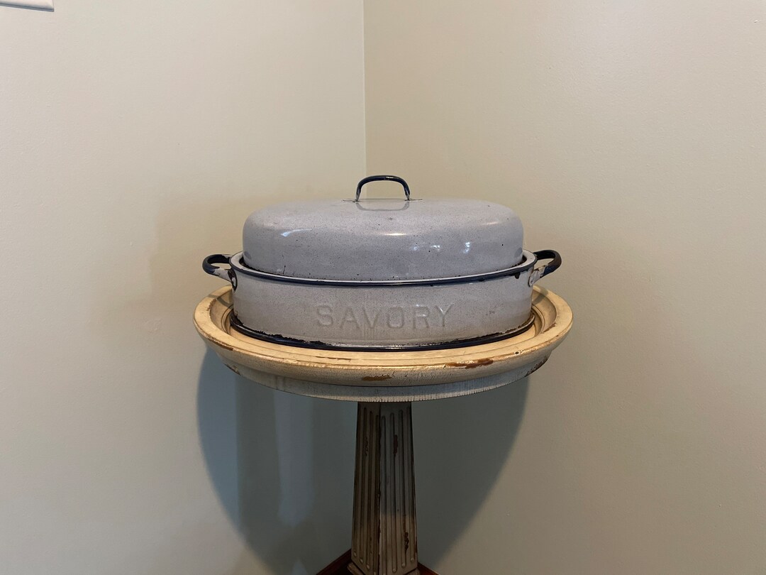 Vintage Enamelware Roasting Pan Blue Color Etsy