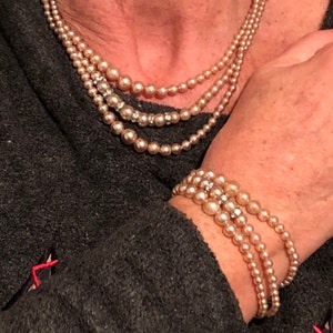 Vintage Necklace and Bracelet Set ~ Faux Pearl and Rhinestones