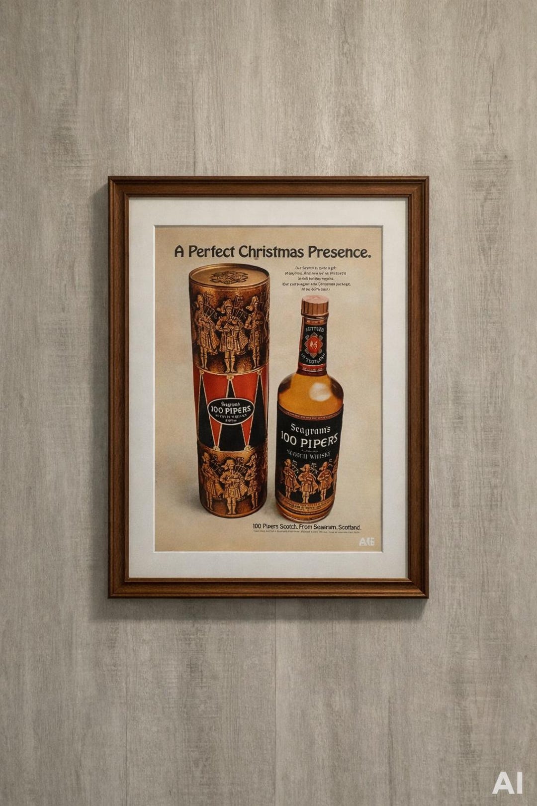 Vintage Paper Advertisement: Seagram's Scotch Whisky 100 Pipers
