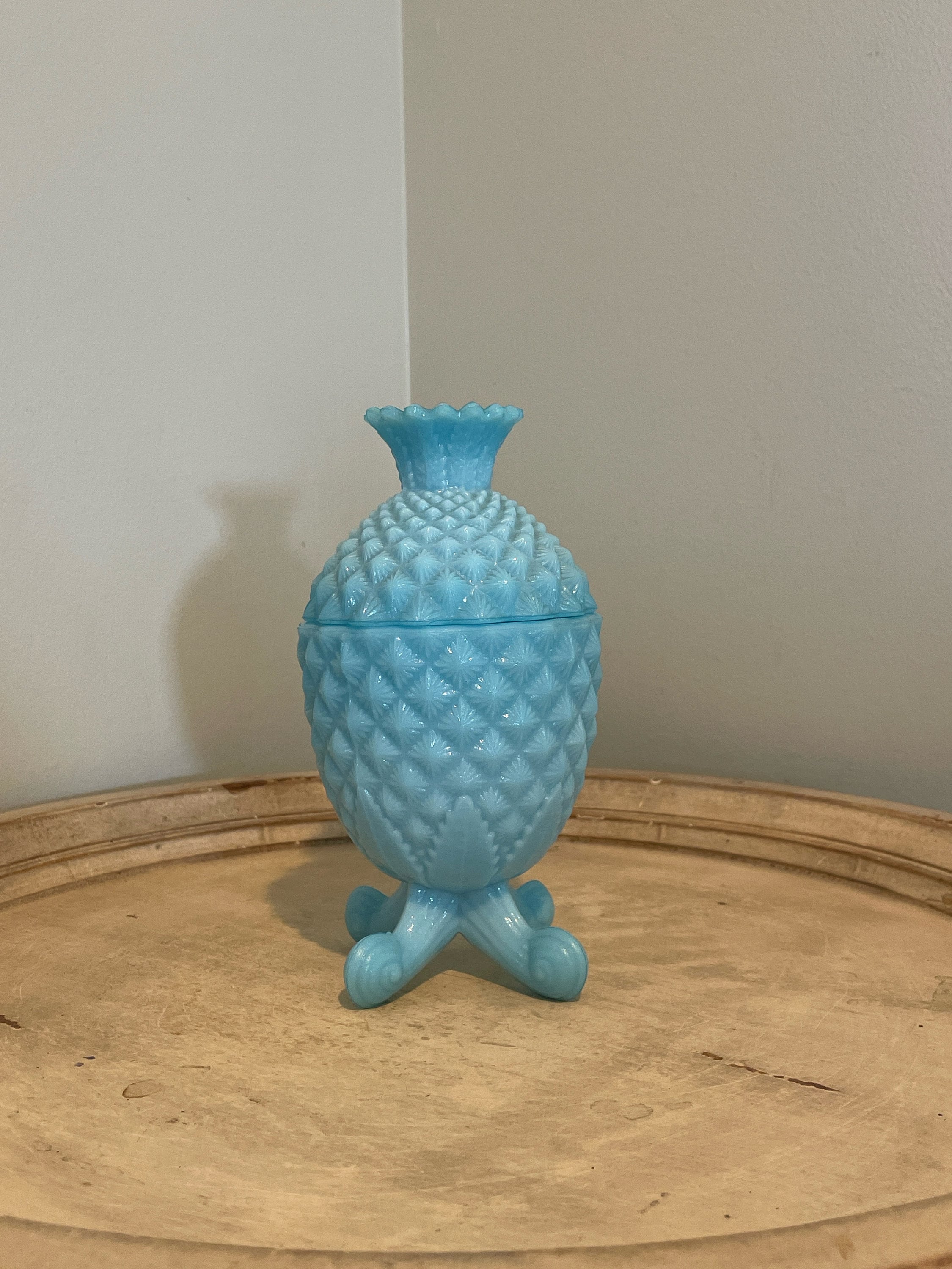 Vintage Portieux Vallerysthal, Pineapple Jar With Lid in Opaline