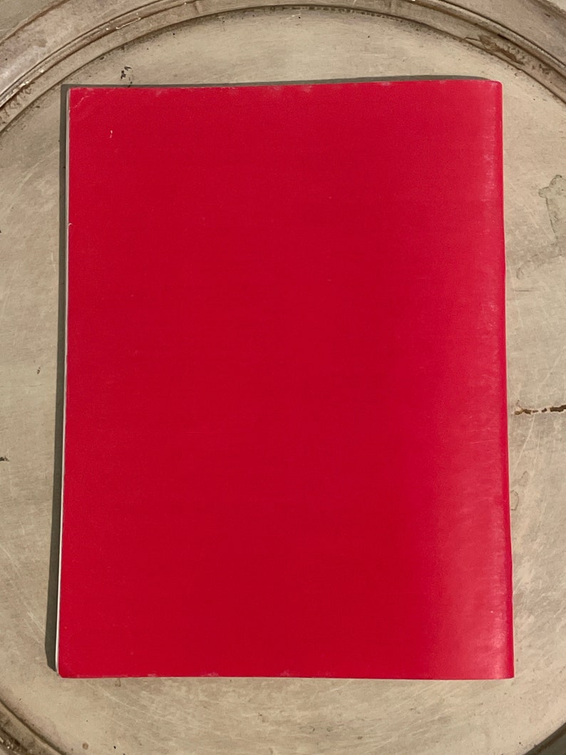 May include: A solid red book cover with a white border.